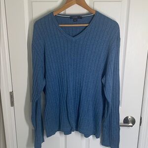 J Crew mens blue v-neck ribbed sweater size large